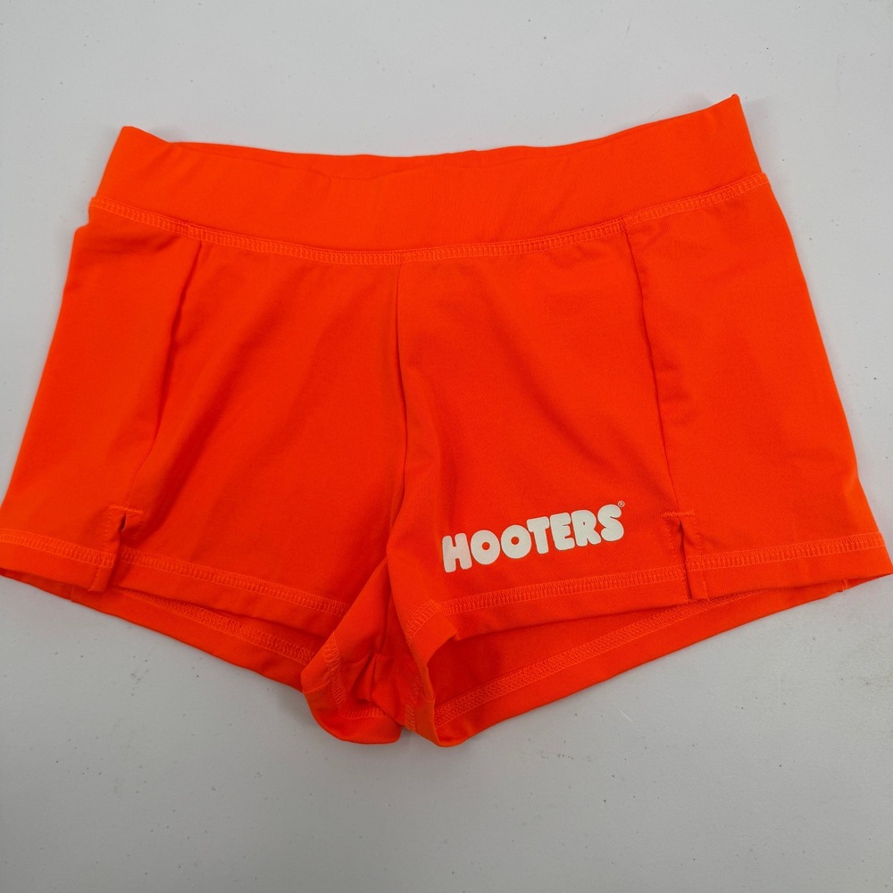 Hooters Uniform Shorts Women Small Orange Logo Spandex Booty Shorts Costume
